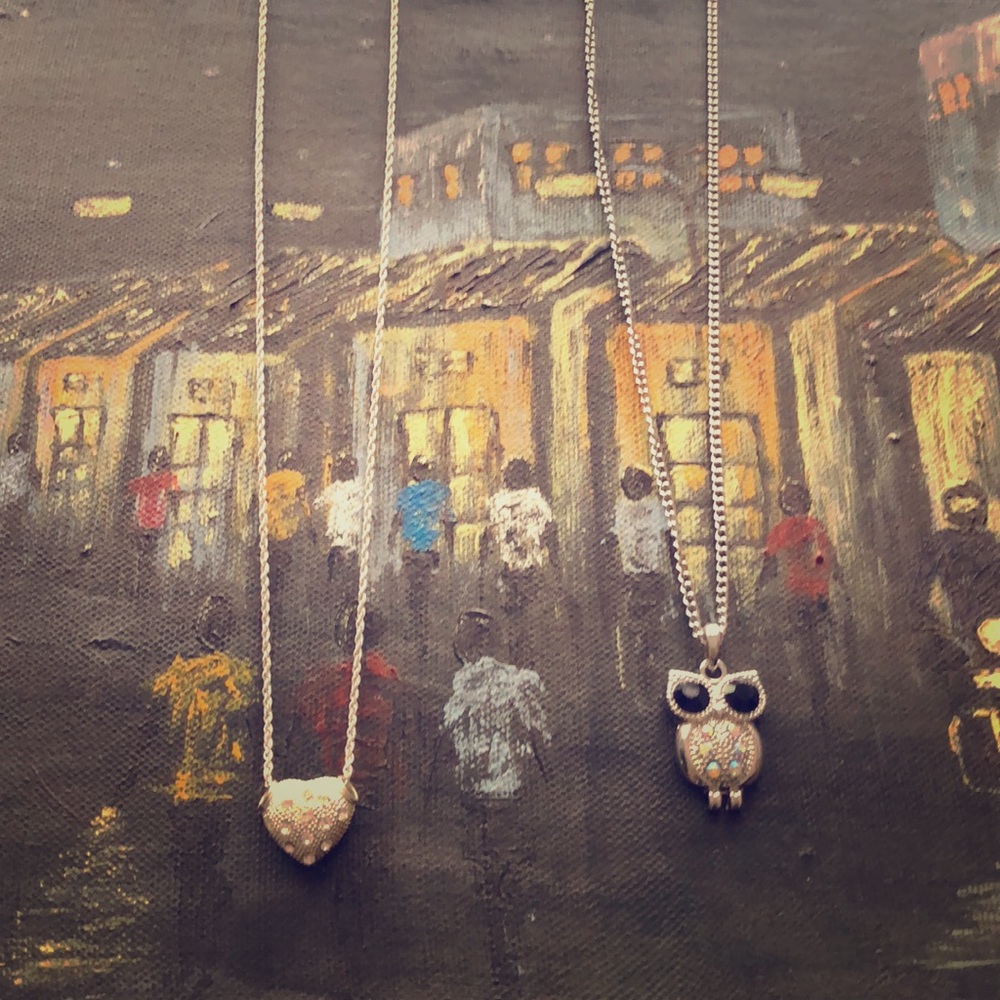 Silver heart and owl necklace